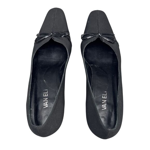 Vaneli Black Square Toe Bow Accent Loafer Style Kitten Heel Dress Shoe Women 8.5 - Picture 5 of 9